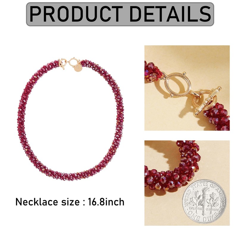 Firstmeet Gorgeous Handmade Glass Beads Strand Necklace Court-style Choker necklace(XL-1296-Red