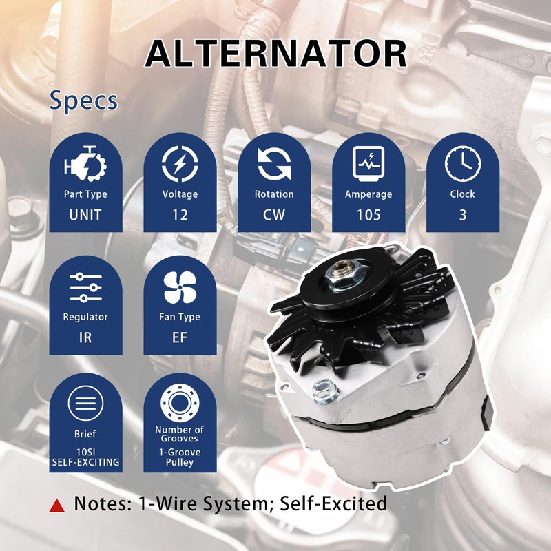 Alternator High Output 105Amp 1-Wire 10SI Self-Exciting Replacement For SBC