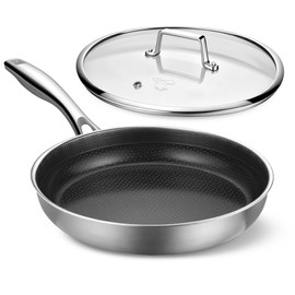 Hybird Nonstick Frying Pan with Lid 12 inch,Stainless Steel Skillet,Ceramic Oven-Safe 500°F,Induction Ready,PFOA PFAS FREE,Cookware,Compatible with All Cooktops,Stay-Cool Handle,Dishwasher-Friendly