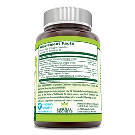 Herbal Secrets Turmeric Curcumin & Ginger with BioPerine Supplement | 2,250 Mg Per Serving | 180 Capsules | Non-GMO | Gluten Free | Made in USA