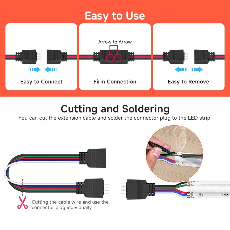 FCOB 5pcs/Pack 22AWG 5 Pin JST Male Female Plug LED