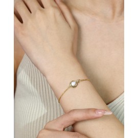 FANCIME Moonstone Bracelet June Birthstone 925 Sterling Silver Gold Plated Infinity Link Bracelet Fine Jewelry Christmas Anniversary Birthday Gifts for Mom Women, Chain Length 6.7+1.2"