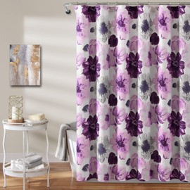 Lush Decor Leah Floral Shower Curtain, 72" W x 72" L, Purple & Gray - Pretty Purple Shower Curtain - Spring Decor - Colorful Blooming Flowers - Country Cottage & Farmhouse Bathroom Decor