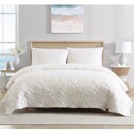 CARIBBEAN JOE Twin Outlined Shell 2-Piece Quilt Set, Coastal Beach Design Bedding, Ivory