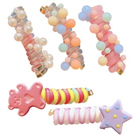 Telephone Wire Hair Bands for Women, Colorful Soft Elastic Butterfly Pearl Phone Cord Hair Ties, Ponytail Braids Fixed Hair Spiral Rope Hair Accessories for Women (Colour Star Pearl 5pcs)