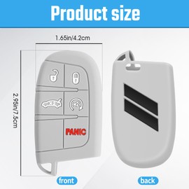 Silicone Key Fob Cover, 5 Button Remote Key Protection Case for Dodge Charger Challenger Dart Durango Journey (1 Gray Key Fob Case)