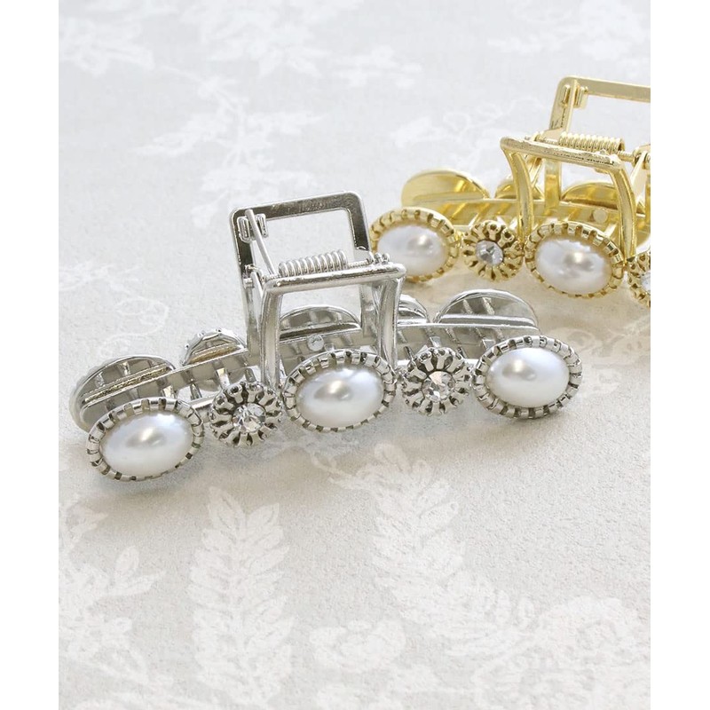 VingTAINE H7641-S Hair Claw Hair Clip, Pearl, Bijou, Classic, Women's