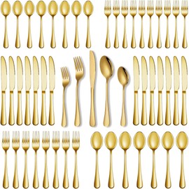 Runfly 40-Piece Gold Flatware Set, Stainless Steel Cutlery Set for 8