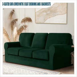 UNBBRRL 7 Piece Ektorp Sofa Cover Stretch, for 1 Base Cover, 3 Seat Cushion Covers and 3 Backrest Covers, for Living Room Furniture Couch Cover Thicker Velvet Fabric (Dark Green)