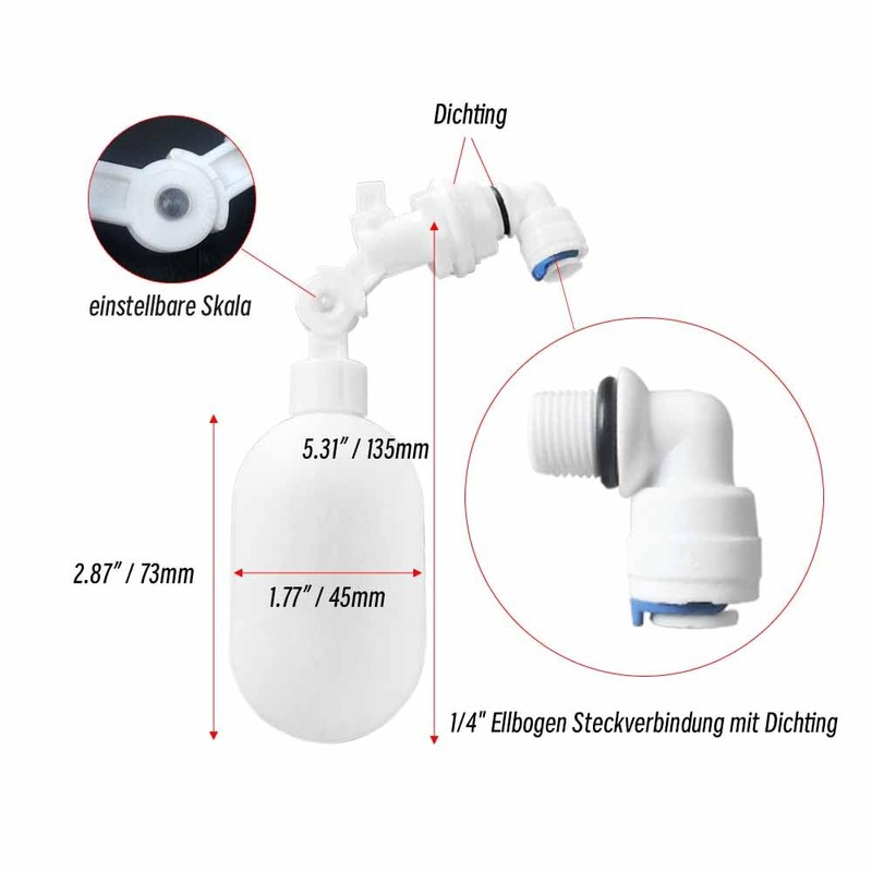 PAROAD Pack of 2 Plastic Float Valves, Adjustable Water Filter,