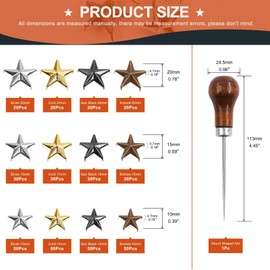 Tanstic 401 Pieces 3 Sizes 10 mm 15 mm 20 mm Bronze Gun Black Silver Gold Star Rivets Star Shape Rivets Claw Rivets Metal Star Claw Rivets Nailhead Punk Rivets for DIY Leather Craft Clothing Bags