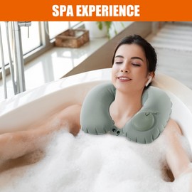 MABOZOO Inflatable Bath Neck Pillows for Tub & Shower - Head & Neck Support, Grey U-Shaped Travel Pillow for Airplane