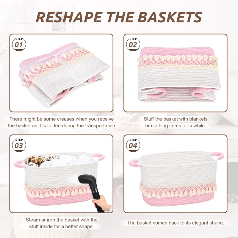 6 Pack Storage Basket for Shelves, Boho Cotton Rope Storage