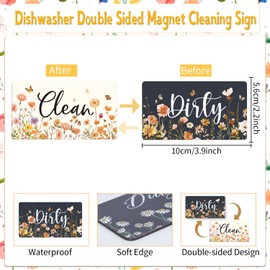 Cosmisun Clean Dirty Dishwasher Magnet - Wildflower Clean Dirty Sign Magnet for Dishwasher Flower Dish Washer Refrigerator Reversible Flip Indicator for Home Kitchen Organization and Storage