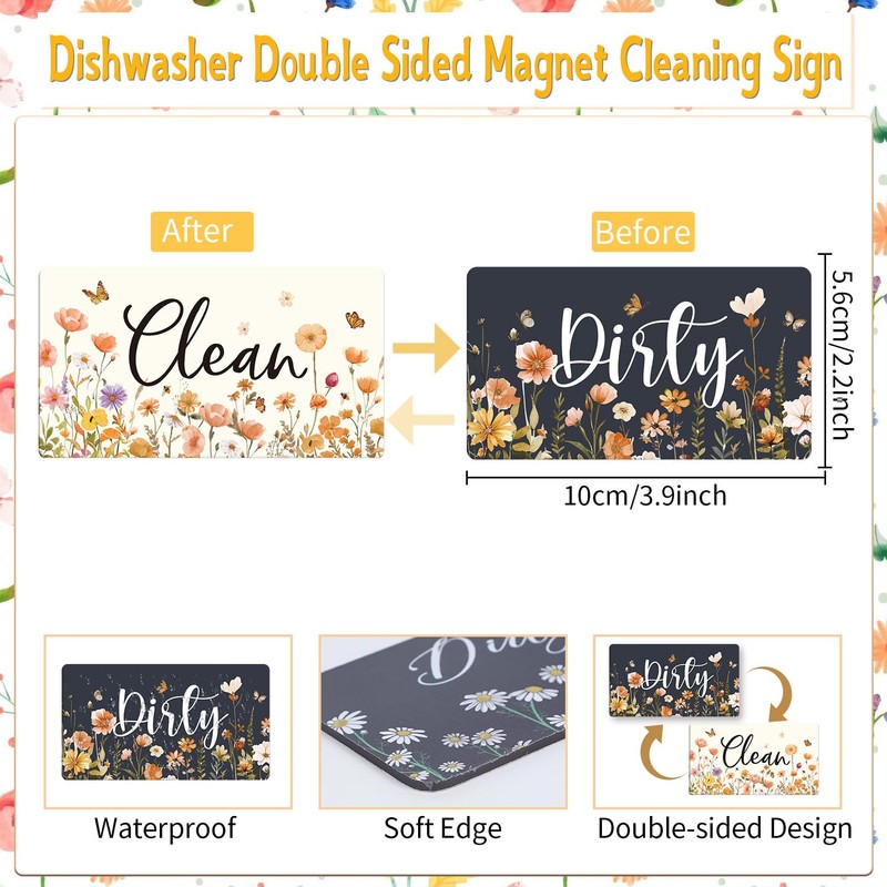 Cosmisun Clean Dirty Dishwasher Magnet - Wildflower Clean Dirty Sign