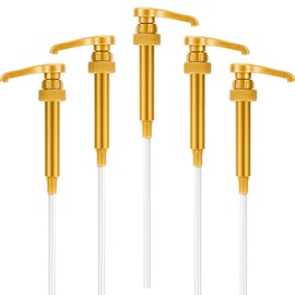 5 Pieces Syrup Pump, Coffee Syrup Dispenser Pump, Syrup Pump Dispenser Flavor Syrup Pump Caramel Syrup Pump Replacement Fits 750ml-1L Bottles for Coffee Syrup, Flavorings, Gold