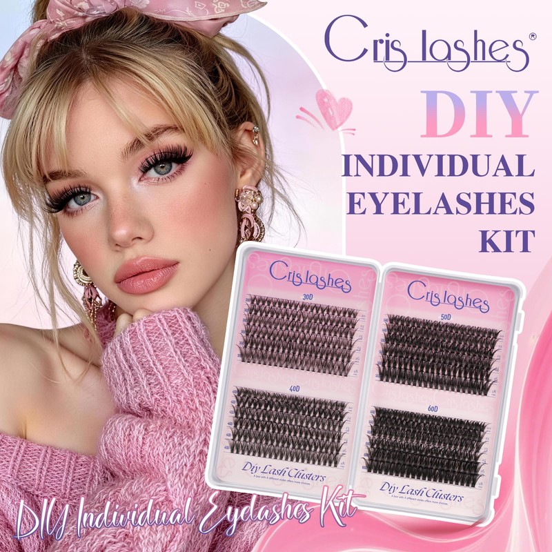 Crislashes V02 Eyelash Extensions Set, 480 Pieces, 10-18 mm, Cluster