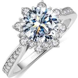 BAGUTTA PAVONE 0.5CT Moissanite Engagement Rings for Women, D Color VVS1 S925 Sterling Silver Wedding Band Flower shape Engagement Moissanite Ring with 18K White Gold Plated Size6.5