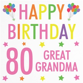Hunts England - Great Grandma 80th Birthday Card - Happy Birthday - 80 - Great Grandma - Colourful Collection