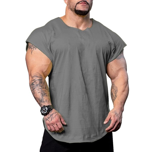 Slim Alive Men's Loose Fit T-shirt, Fitness Bodybuilding Training Wear, Gym Muscles, Top Cotton, gray (dark gray)