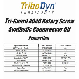 TriboDyn TriGuard 4046 ISO 46 PAO Rotary Screw Synthetic Air Compressor Oil (1 Gallon)