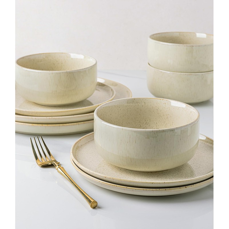 TheTerra Ceramic Dinnerware Sets for 4, 12 Pieces Handmade Reactive
