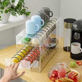 BXINREDA Acrylic Coffee Pod Organizer for Nespresso Vertuo Pod Holder 60 Pods Clear Vertuo Pod Storage Drawer (3 Tier)