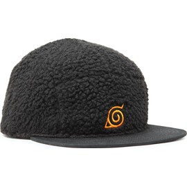 Naruto Shippuden Men's Anime Sherpa Textured Snapback Hat Orange Leaf Village Symbol