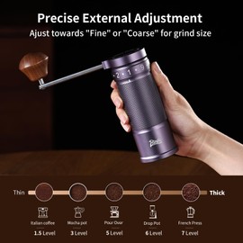 Manual Coffee Grinder with Foldable Handle, Conical Burr Coffee Grinder with 20g Capacity, Adjustable External Grind Setting for Travel,Camping,Home (Purple)