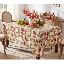Newbridge Rustic Fall Acorn and Leaf Print Autumn Vinyl Flannel Backed Tablecloth, Thanksgiving Autumn Leaves Kitchen Dining Room Vinyl Tablecloth with Flannel Backing, 60” x 120” Oblong/Rectangle