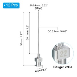 PATIKIL 22Ga x 1.5 Inch Stainless Steel Dispensing Needle Tips, 12Pcs Metal Glue Needle Tube Blunt Tips Luer Lock for Thick Glue Ink Lab, Silver