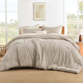Litanika Comforter Oversized King Size Set Khaki, 3 Pieces Chevron Tufted Solid Bedding Comforter Sets, Fluffy Bed Set
