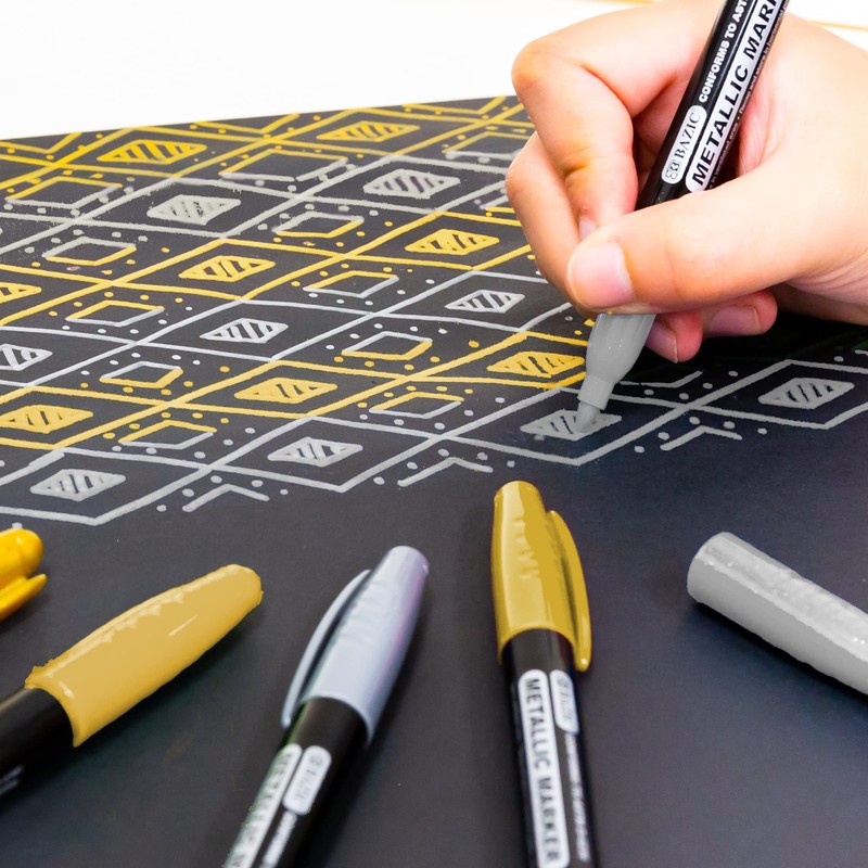 BAZIC Permanent Markers Metallic Silver Gold, Fine Line Sparkle Coloring