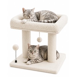 PuzzlePaw Small Cat Tree with Large Top Perch for Indoor Cats, Beige