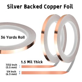 4 Rolls Silver Backed Copper Foil for Stained Glass, 2 x 7/32" and 2 x 1/4" Copper Foil Tape, with 2 Hand Foiler, 1 Burnisher