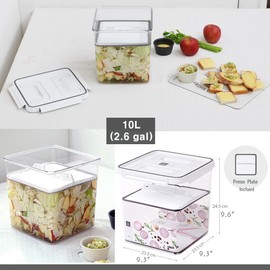 BALWOO Pickle keeper Press Plate Food Storage Container Organizer for Kimchi Sauerkraut Fermentaion Airtight Lid Locking for Preserved Food (10L / 2.6 gal)
