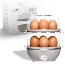 COOK WITH COLOR 350W Electric Double Layer Egg Cooker - Egg Boiler for Hard Boiled, Soft Boiled, and Omelettes, 6.1x6.1x8.7, Greige