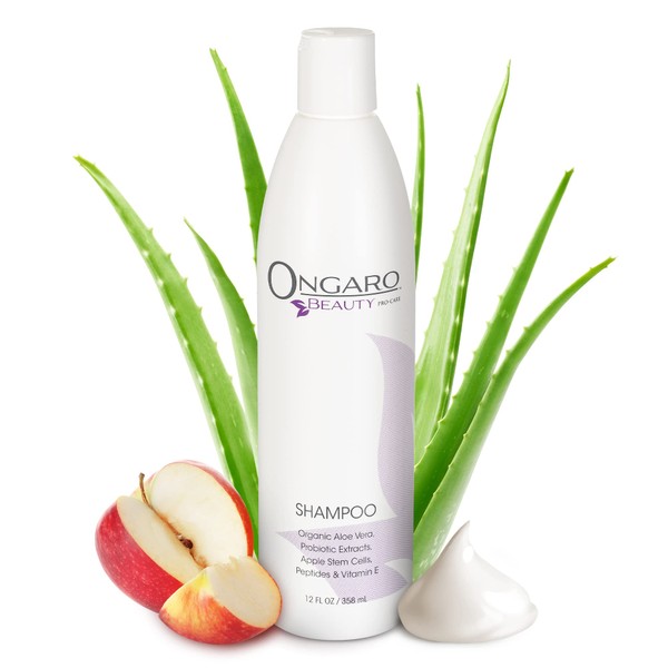 Ongaro Beauty Hydrating Shampoo w/Organic Aloe Vera, Probiotic Extracts, Peptides, & Apple Stem Cells, Promotes Healthy Hair Growth for Dry, Oily, & Colored Hair, No Parabens or Sulfates, 12 fl oz