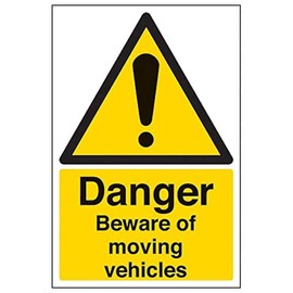 V Safety Danger Beware Of Moving Vehicles Warning Sign - 200mm x 300mm - 2mm Rigid Plastic