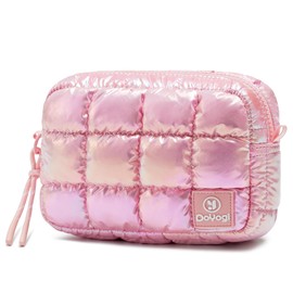 DOYOGI Quilted Cosmetic Bag, Puffer Makeup Bags,Crossbody Purses for women,Cute Travel Toiletry Bag for Women, Dazzling Light Pink, Cute, Fashionable