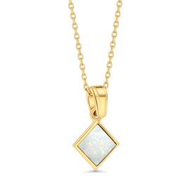 14K Gold Plated White Opal Necklace - 6x6mm Square Opal Pendant - 45cm Gold Plated Silver Cable Chain - October Birthstone Jewelry for Women - Elegant Gift for Women