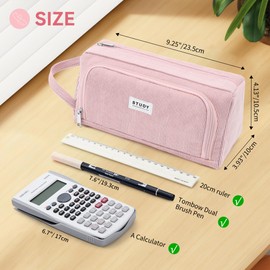 KALIDI Pencil Case 2 Compartments Extra Large Pencil Case School Aesthetic Pencil Case for Girls and Boys, Cord Pink, Cosmetic bag