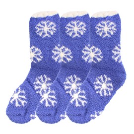 BambooMN X-Large Soft Warm Cozy Fuzzy Snowflake Crew Socks, 06 Blizzard Blast, 3 Pairs