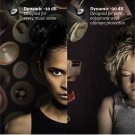 Dynamic Ear Filter -20dB Reusable Premium Hearing Protection for Concerts, Festivals, Motorcycling and Events - Comfortable for Children and Adults - 4 Sizes Earplugs, Case and Cord - Dutch Product