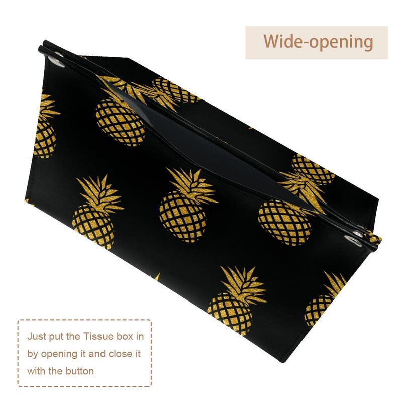 2 Pack Tissue Box Cover Holder, Pineapple Pattern Rectangle Leather