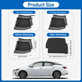 4 Stück Autofenster Sonnenschutz, Hochelastisches, Reduziert Wärme, Universal Sonnenblende Auto Netz, Insektenschutz Autofenster, Sonnenschutznetz Auto Atmungsaktive für Schützt Kinder, Haustiere