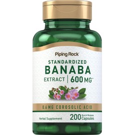 Piping Rock Banaba Leaf Extract Capsules | 600mg | 200 Pills | Standardized Herbal Supplement | with Corosolic Acid | Non-GMO, Gluten Free