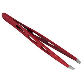 HTS 172D2 4" Red Slanted Eyebrow Tweezers with Droplet Holes