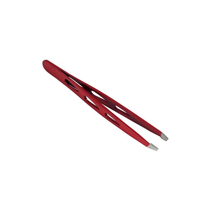 HTS 172D2 4" Red Slanted Eyebrow Tweezers with Droplet Holes