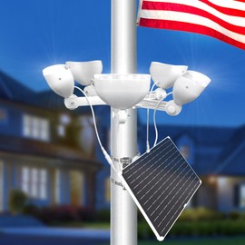 KARLIOBE Solar Flag Light,5 Super Bright Spotlights 12000 Mah Up to 14 hrs,Adjustable Clamps Fit 3-6''Diameter 15-40ft In Ground Flagpole,Ip65 Waterproof Solar Flagpole Lights Dusk to Dawn (White)